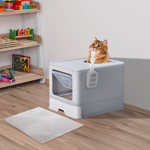 51x40x38cm, PP Plastic Litter Box, Spliced Bottom Pull-out Box, Square - Grey