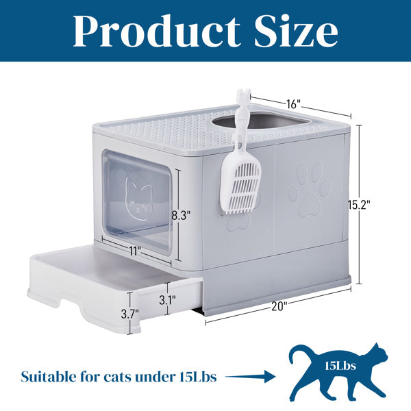 51x40x38cm, PP Plastic Litter Box, Spliced Bottom Pull-out Box, Square - Grey
