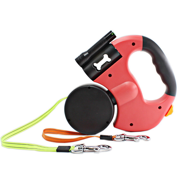 Retractable Dog Leash with Flashlight and Waste Bag Holder