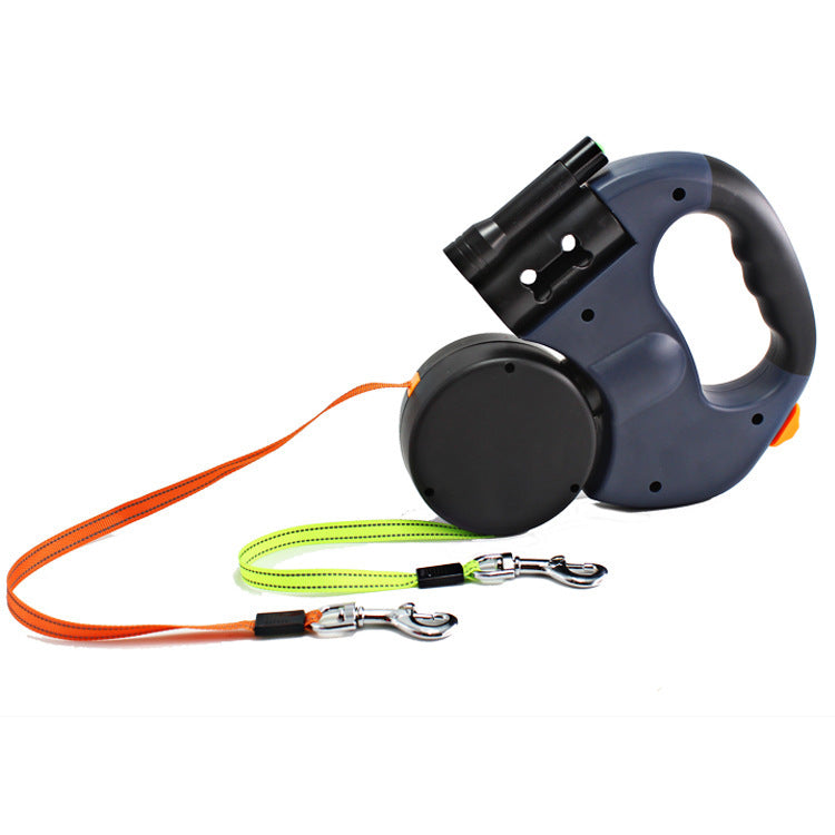 Retractable Dog Leash with Flashlight and Waste Bag Holder