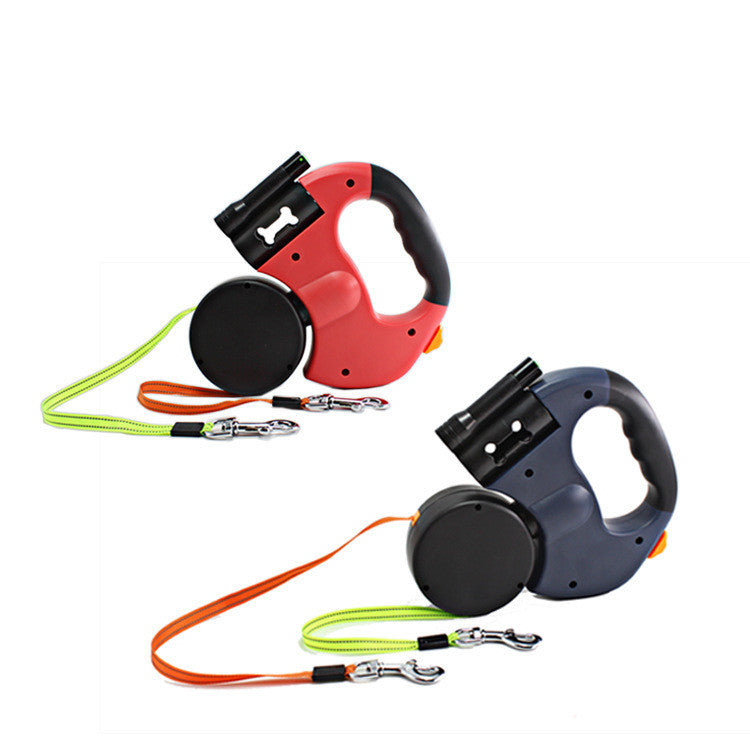 Retractable Dog Leash with Flashlight and Waste Bag Holder