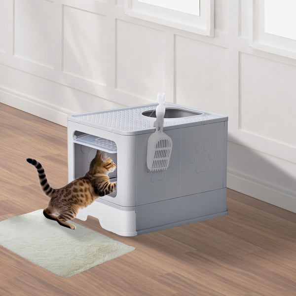 51x40x38cm, PP Plastic Litter Box, Spliced Bottom Pull-out Box, Square - Grey