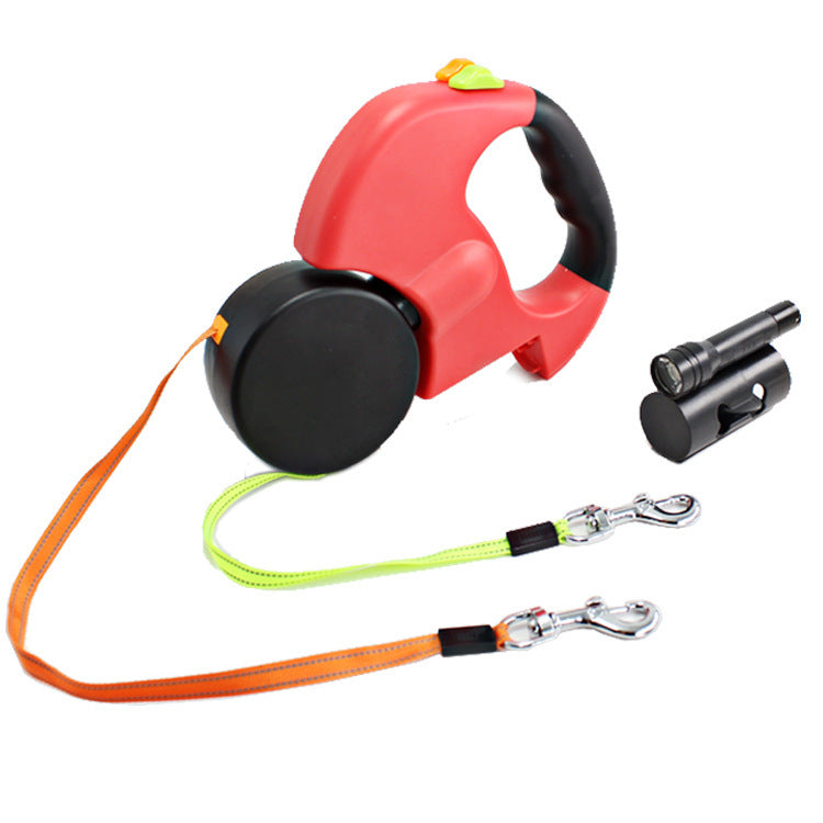 Retractable Dog Leash with Flashlight and Waste Bag Holder