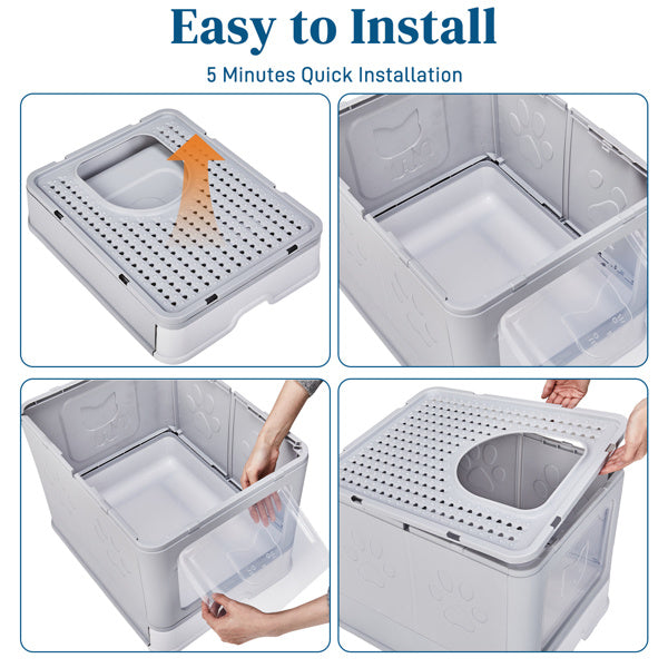 51x40x38cm, PP Plastic Litter Box, Spliced Bottom Pull-out Box, Square - Grey