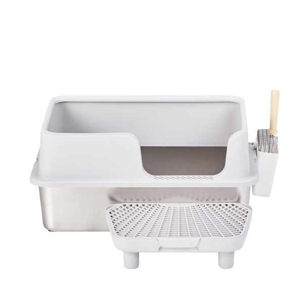 Large Stainless Steel Cat Litter Box with Scoop and Foot Pad