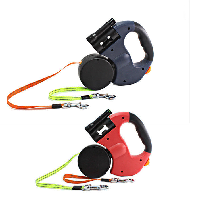 Retractable Dog Leash with Flashlight and Waste Bag Holder