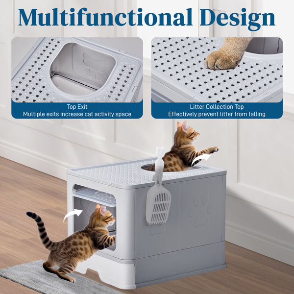 51x40x38cm, PP Plastic Litter Box, Spliced Bottom Pull-out Box, Square - Grey