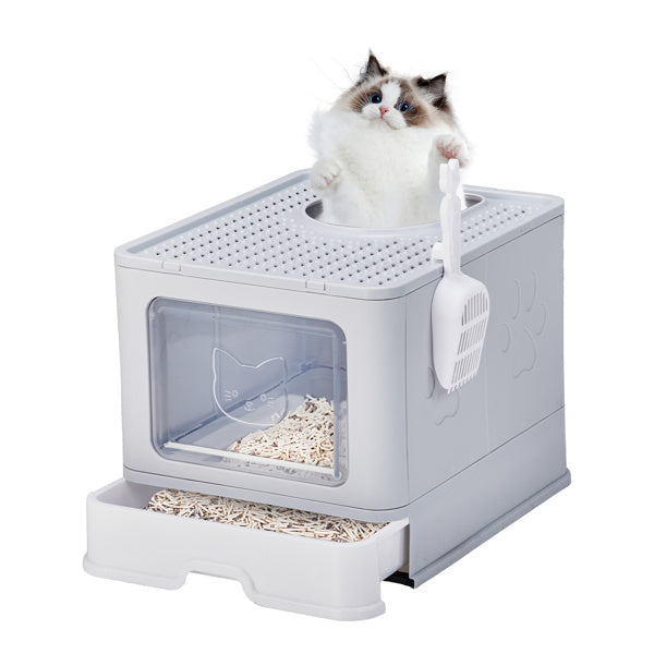 51x40x38cm, PP Plastic Litter Box, Spliced Bottom Pull-out Box, Square - Grey