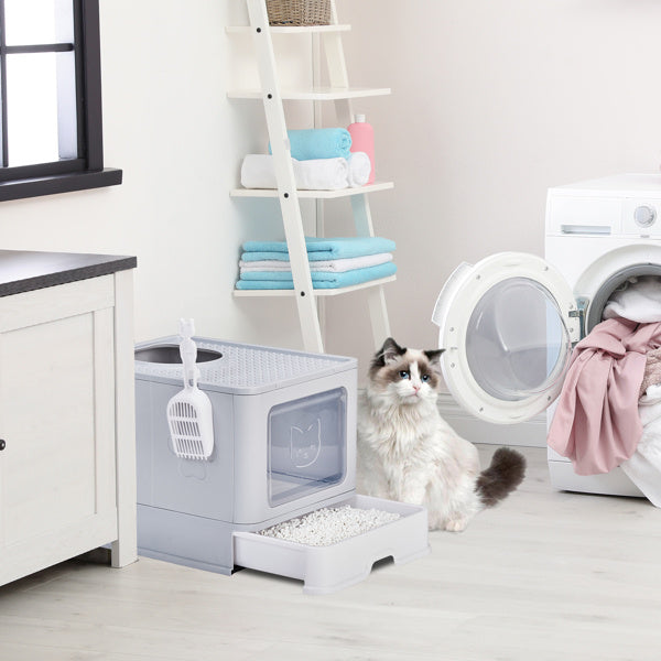 51x40x38cm, PP Plastic Litter Box, Spliced Bottom Pull-out Box, Square - Grey