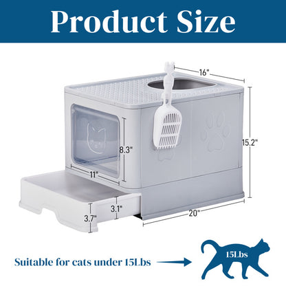 51x40x38cm, PP Plastic Litter Box, Spliced Bottom Pull-out Box, Square - Grey