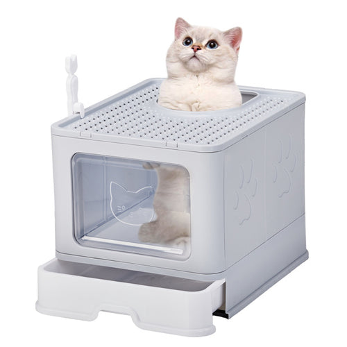 51x40x38cm, PP Plastic Litter Box, Spliced Bottom Pull-out Box, Square - Grey