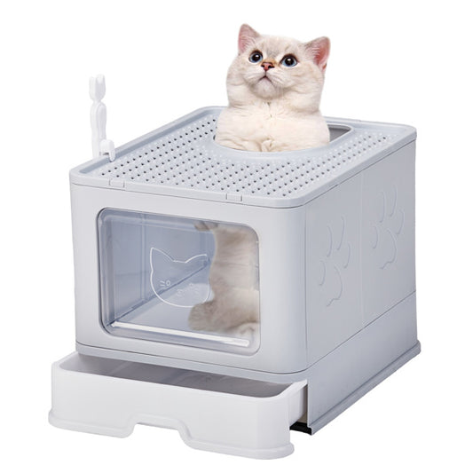 51x40x38cm, PP Plastic Litter Box, Spliced Bottom Pull-out Box, Square - Grey