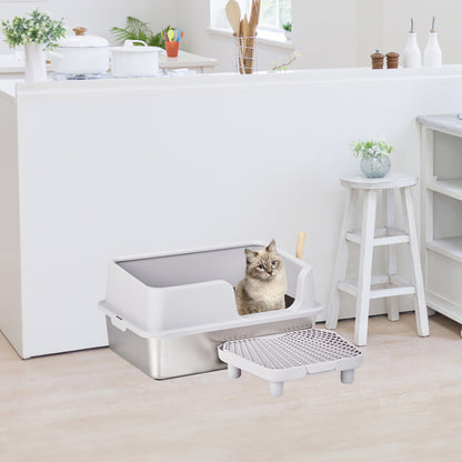 Large Stainless Steel Cat Litter Box with Scoop and Foot Pad
