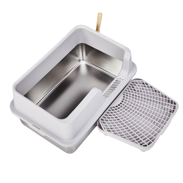 Large Stainless Steel Cat Litter Box with Scoop and Foot Pad
