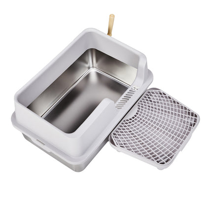 Large Stainless Steel Cat Litter Box with Scoop and Foot Pad