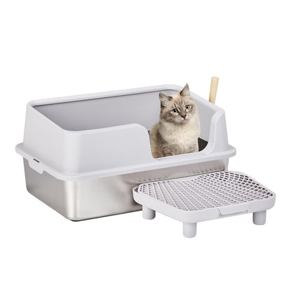 Large Stainless Steel Cat Litter Box with Scoop and Foot Pad