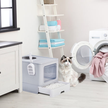 51x40x38cm, PP Plastic Litter Box, Spliced Bottom Pull-out Box, Square - Grey